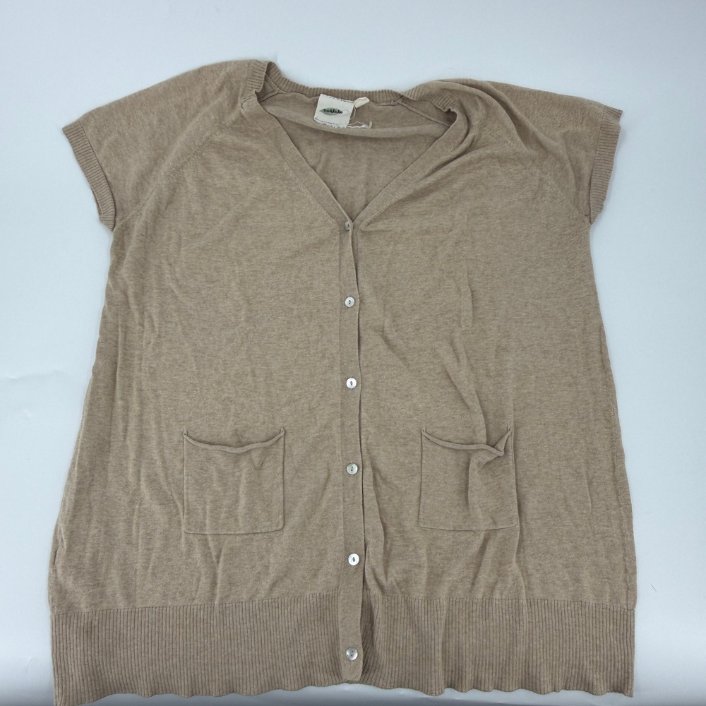 Nurture Cardigan Sweater Short Sleeve Silk Blend Women Size Large Tan Brown